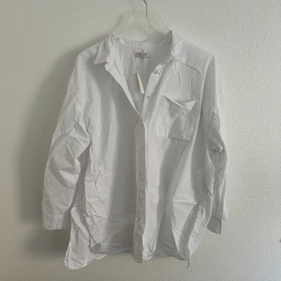 Madewell The Oversized Straight Hem Shirt in Signature Poplin in Eyelet White - Picture 5 of 9